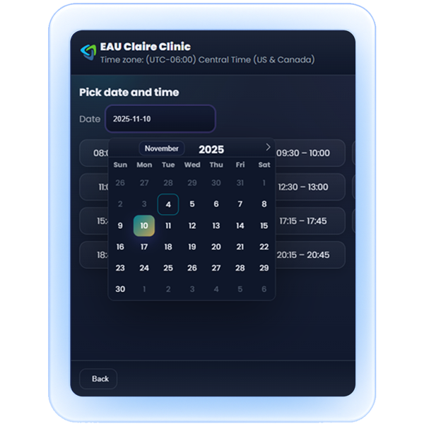 Booking calendar interface