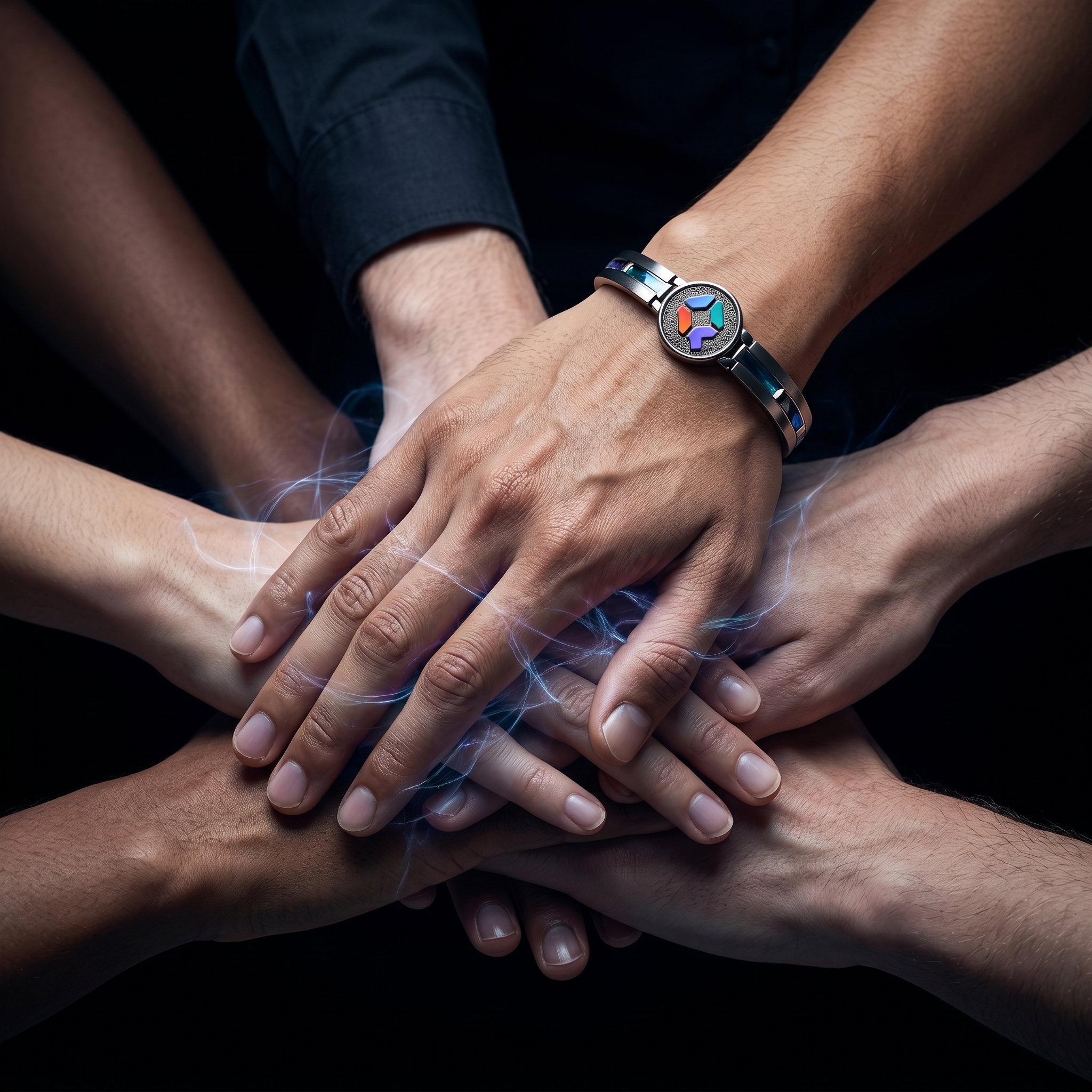 Hands united around the Qlynic mark — symbolizing shared craft and trust