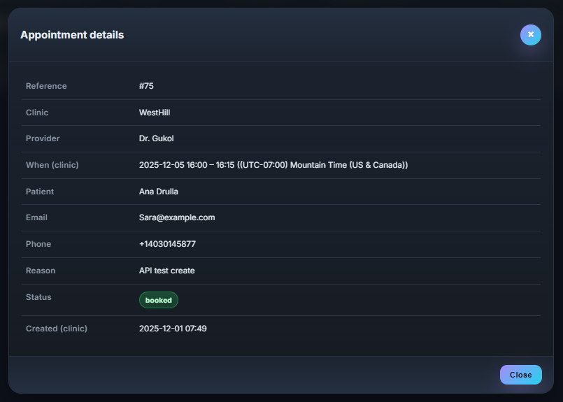 Appointment details modal